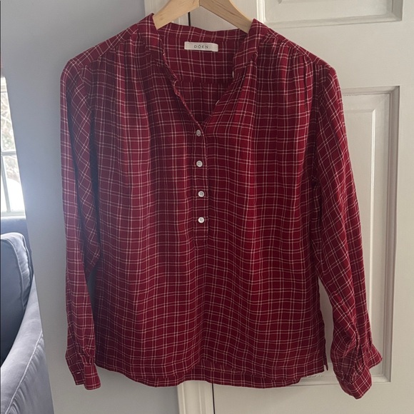 Doen Holde rouge red cottage plaid long sleeve button front shirt top - Picture 13 of 14
